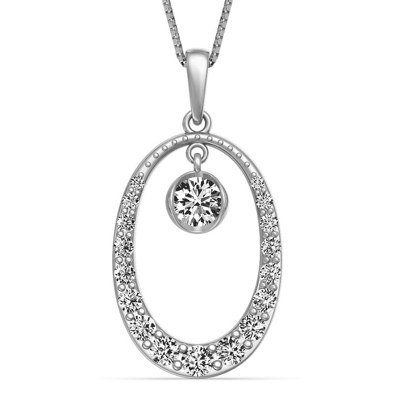 Diamond 1/2ctw. Oval Pendant with Diamond Charm in 14k Yellow Gold image number null